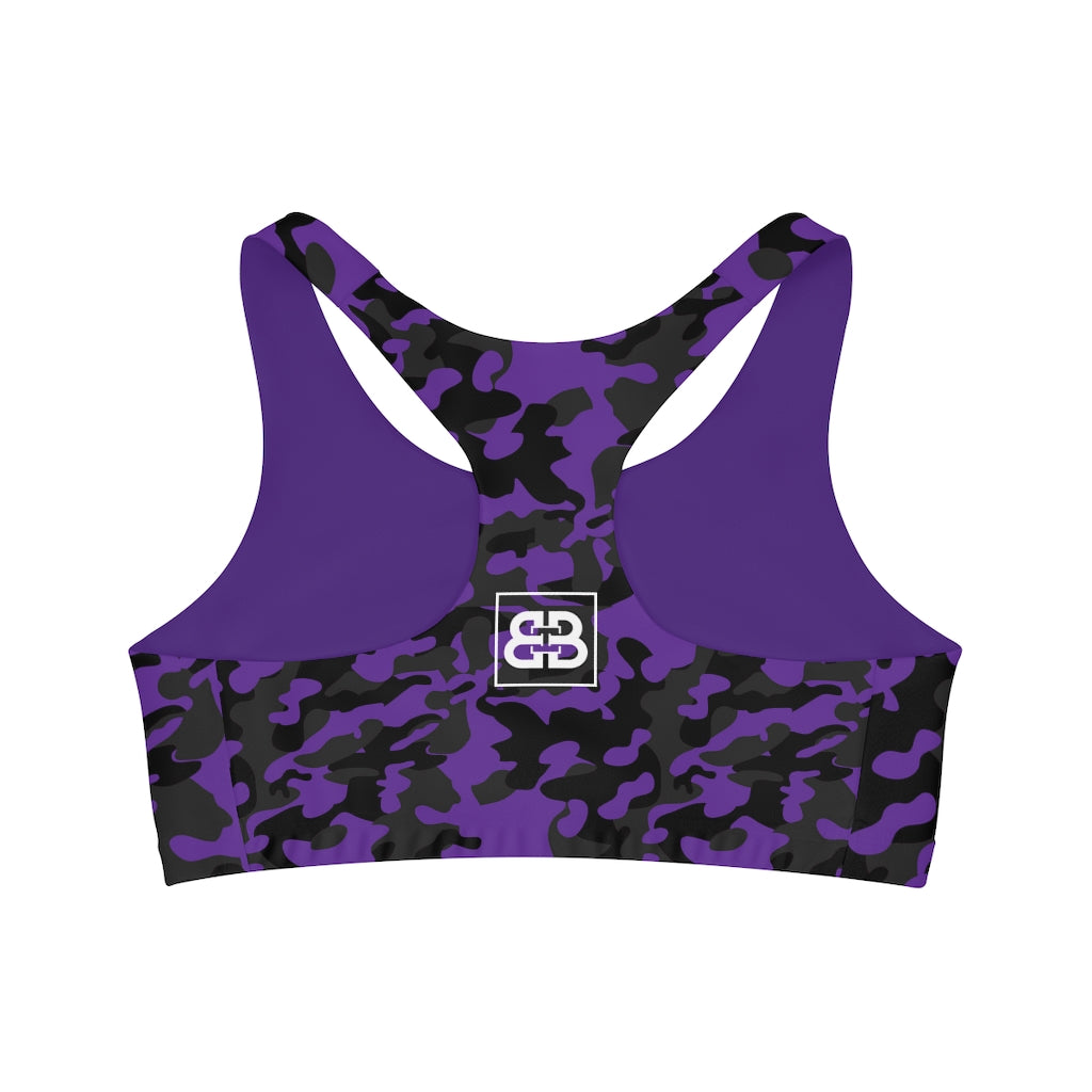 Purple Black Camo Seamless Sports Bra -1A